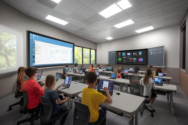 quotmodern-tech-classroom-with-students-hightech-desksquot_1324785-128870